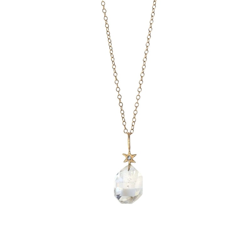 Acanthus North Star Herkimer Diamond 14k & Diamond Necklace 16"