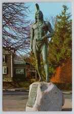 Vintage Postcard Indian Chief Massasoit Statue Plymouth Rock MA