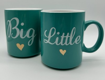 Big Little Matching Teal Mug Set   Gold Heart Design   Love Your Mug Collection