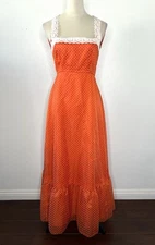VINTAGE 1970s Lorrie Deb Maxi Dress Orange Prairie Full Gown Vtg 70s Calico