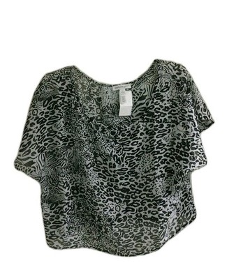 Ambiance Apparel Blouse, junior girls size small chiffon Sheer white black NWT