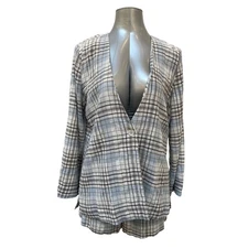 NWT Melrose And Market Plaid Blazer Short Set Women's Size Small Blue Gray
