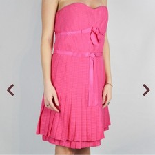 Marc by marc jacobs pink silk strapless bow pleated midi ruffle dress size 4