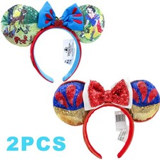 2PCS Disney- Parks Princess Snow White Minnie Mouse Ear Bow Princess Headband