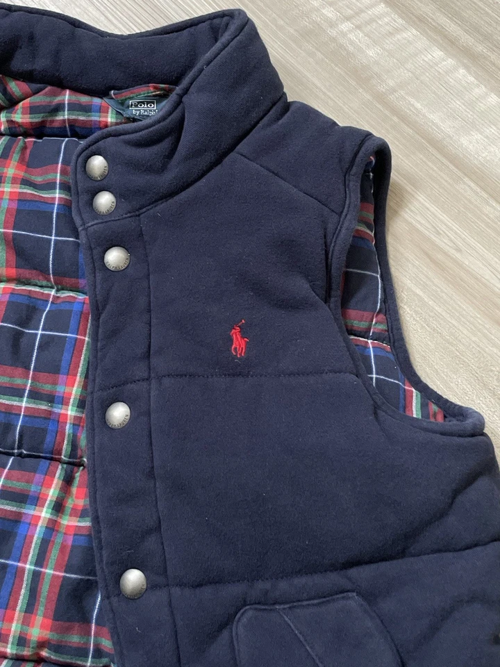 Polo Ralph Lauren Boys Size M(10/12) Heavy Plaid Flannel Lined Vest~Navy Blue - Image 3 of 4
