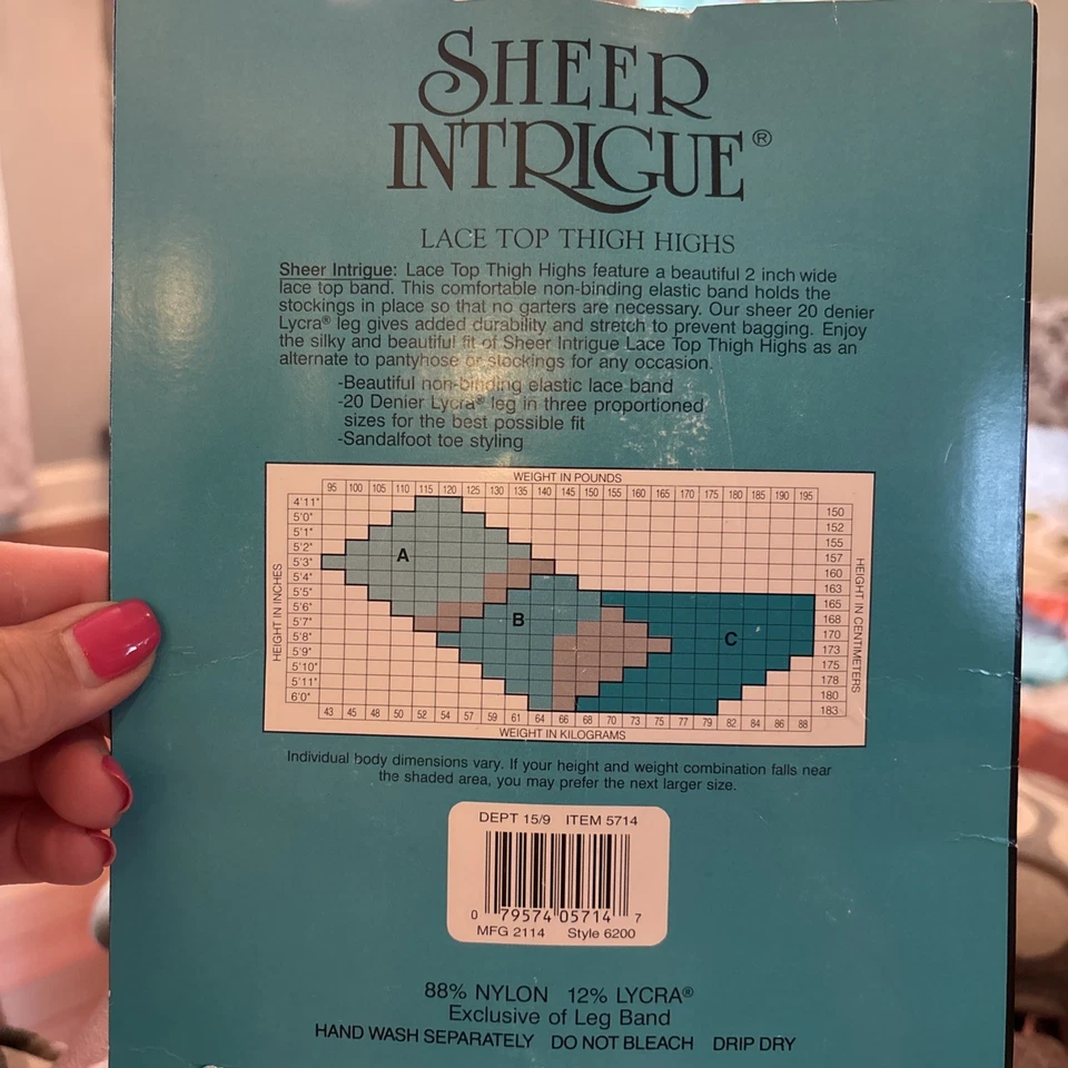 Vtg Sheer Intrigue Key Size A White Thigh High Lace Top Stockings Made For KMart - Image 4 of 4