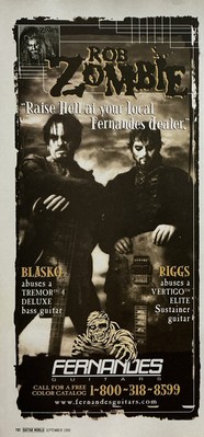 1999 Blasko & Riggs Rob Zombie Fernandes Bass & Guitar Magazine Print Ad