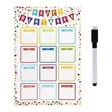 Happy Birthday Chart for Classroom, Happy Birthday Calendar Poster with 12 Pc...