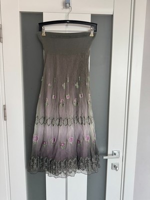 Marc Aurel Boho Maxi Skirt Floral Embroidered Stretch Waist Sz US M EU 38