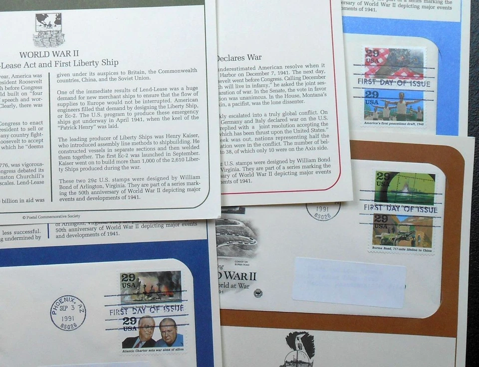 1991 World War II 1941 Sc 2559a-j FDC on 5 PCS panels, history military conflict - Image 2 of 3