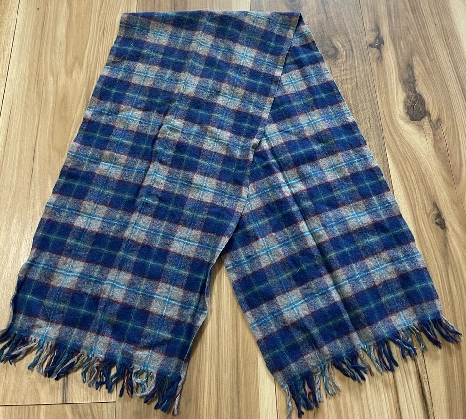 Bufanda vintage Pendleton 100 % lana virgen flecos a cuadros hecha en EE. UU. Foto 2 de 4