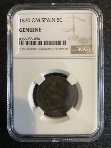 1870 OM Spain 5 Centimos NGC Genuine