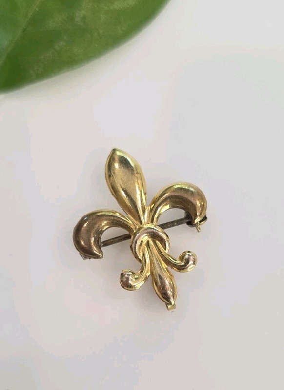 Gold Filled Vintage Antique Fleur De Lis Fob Watch Hanger Hanging Pin Brooch
