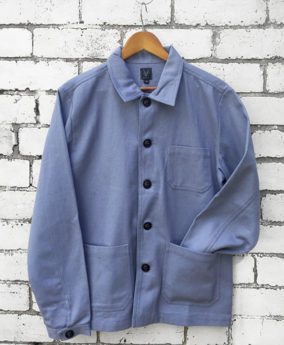 60s Style French Chalk Blue Cotton Twill Chore Work Jacket S M L