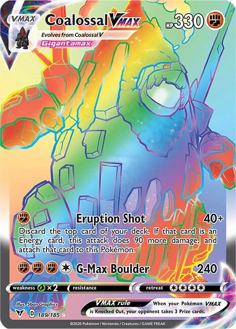 COALOSSAL VMAX 189/185 VIVID VOLTAGE POKEMON (RAINBOW RARE, NM)