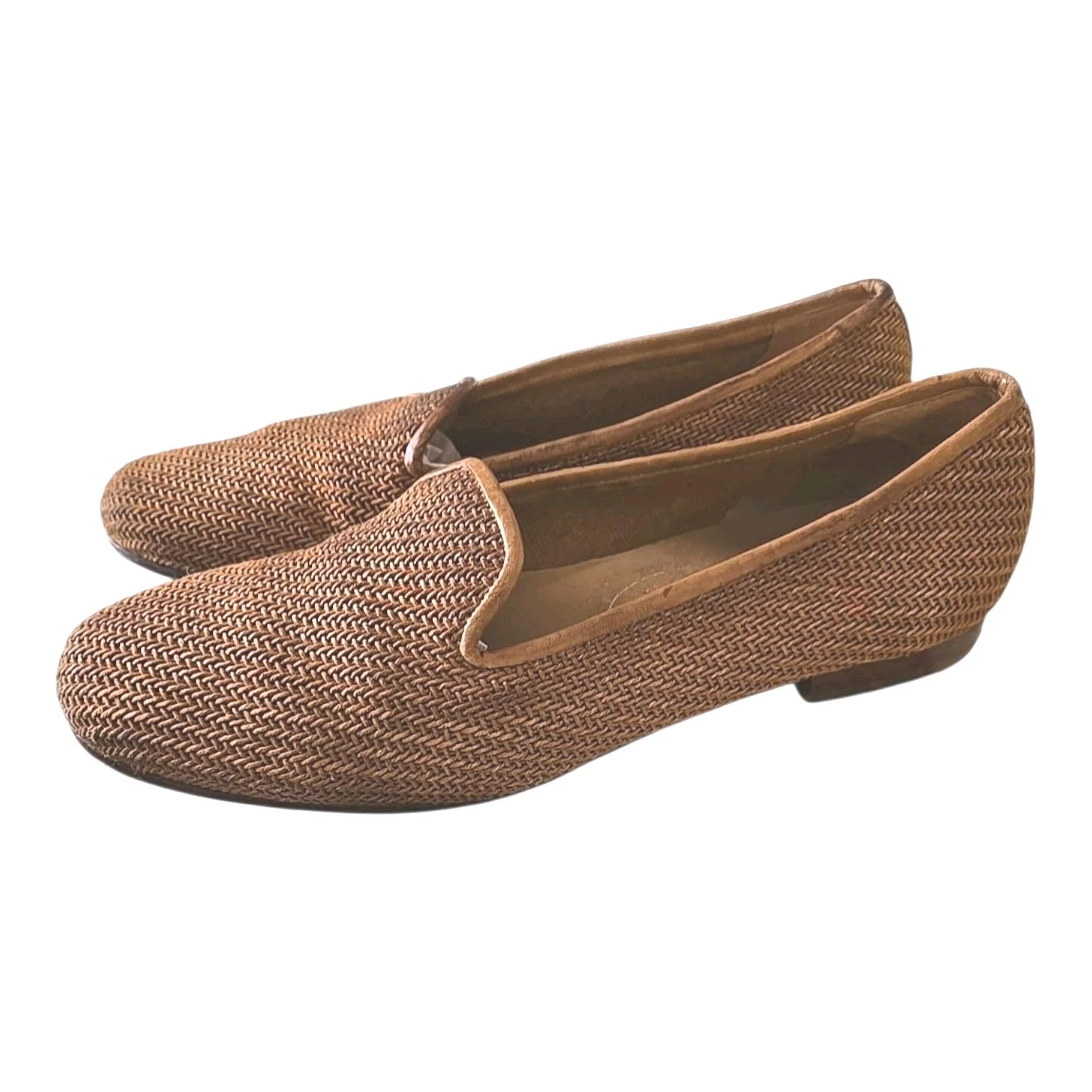 Stubbs & Wootton Brown Woven Straw Leather Flat Slip On, Spain Sz 9
