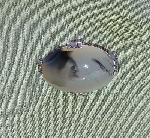 Broche grande antiguo de ágata escénica Estate de plata de ley - Imagen 15 de 18