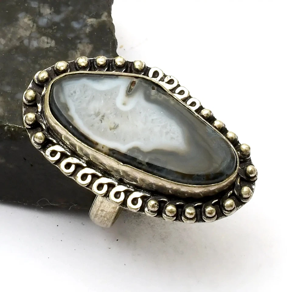 Solar Achat Edelstein Handarbeit Ring Schmuck für Neujahr US-Größe - 8,5 AR 33372