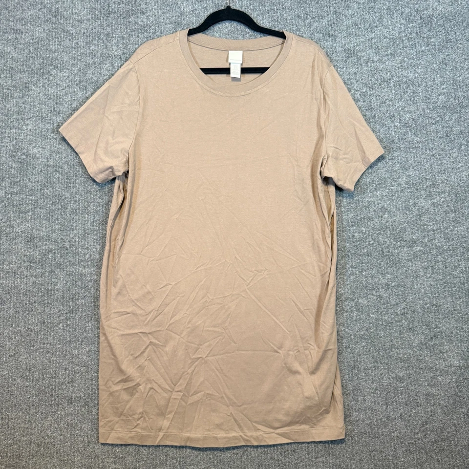 H&M Dress Womens XL Beige Tshirt Dress Short Sleeve Mini Stretch Casual - Image 2 of 4