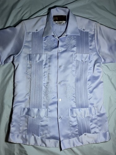 Vintage Copacabana Satin Blue Guayabera Shirt