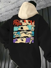 Men'S Anime Graphic Hoodie - Green Pullover Sweatshirt with Back Print, All-Seas