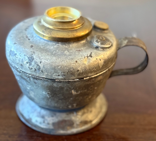 antica lampada ad olio in latta 1881 bozza centrale - lampada minatori ?