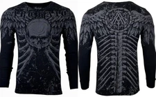 Xtreme Couture by Affliction Men's Thermal Shirt COLLISON Skull Biker Black