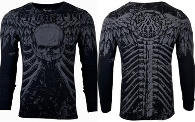 #ad Xtreme Couture by Affliction Men#x27;s Thermal Shirt COLLISON Skull Biker Black $29.95