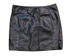 Y2K Wilsons Leather Maxima Black Women's Lace-Up Mini Pencil Skirt Sz 8 Vintage