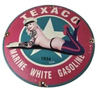 Vintage Texaco Gasoline Sign - White Marine Gas Pump Porcelain Sign