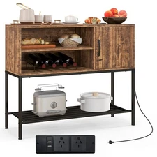 Buffet Sideboard with Power Outlets & USB Ports Wine Racks & Storage Shelves