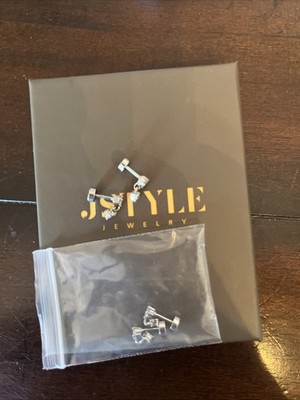 Jstyle 2 Pairs Silver Earrings White cz 