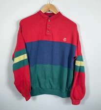Honors Henley Sweatshirt Adult XL Tall Red Green Blue Broad Stripe 90s Preppy