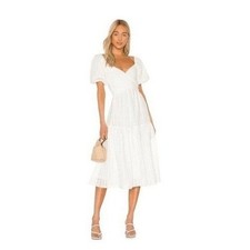 ASTR The Label Sonnet Midi Puff Sleeve Dress White Cotton Knit S