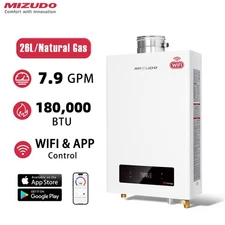 26L Tankless Water Heater Natural Gas Direct Vent for Residential Whole House