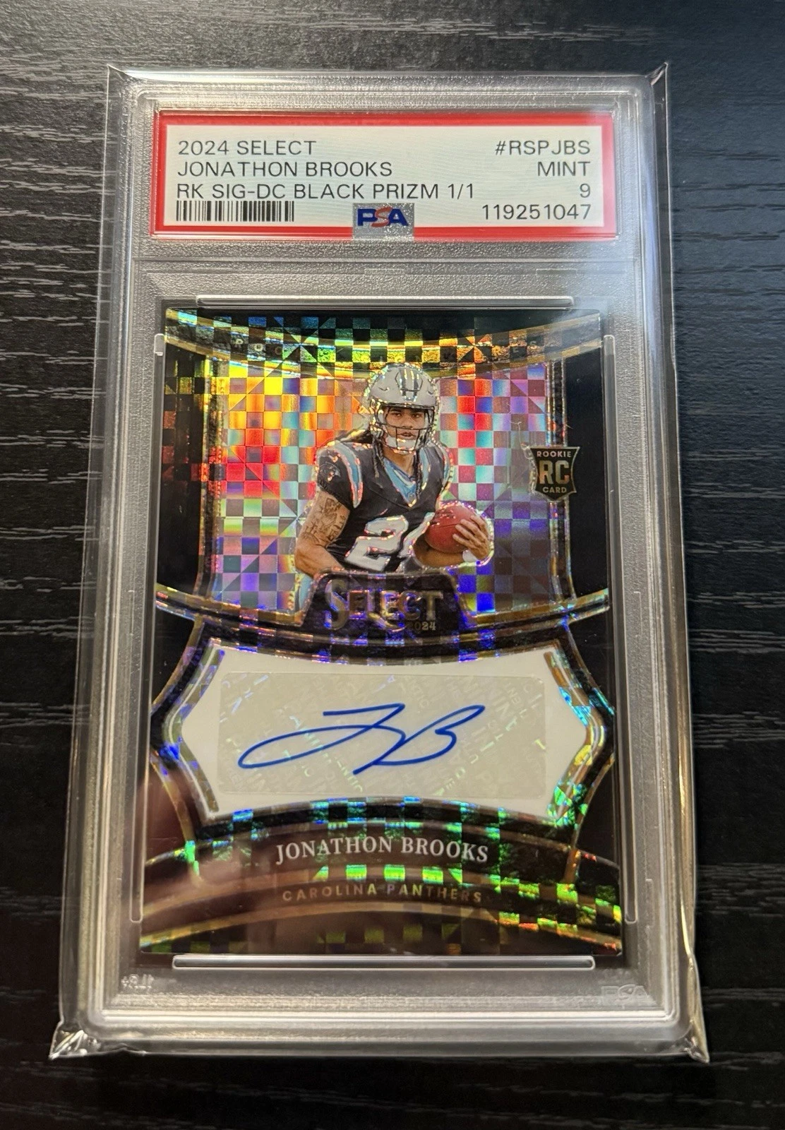 Jonathon Brooks Panini Select Rookie Signatures #RSPJBS Die-Cut Black Prizm 1/1