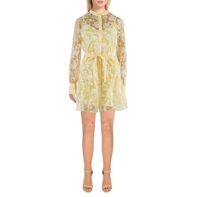 En Saison Womens Yellow Printed Sheer Fit & Flare Dress M BHFO 5417
