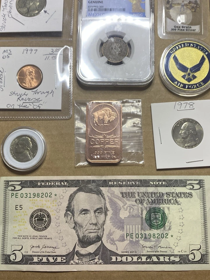 Huge Lot Of Coins, Paper & Copper NGC1954-69MO Mexico 5C Brass One Grain Silver - Image 3 of 4