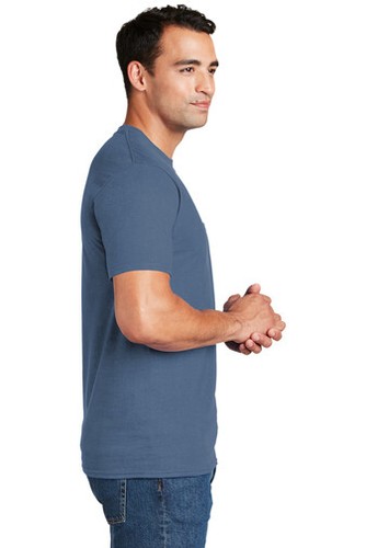 Hanes 5190 Mens Short Sleeve Beefy-T 100% Cotton Crew Neck T-Shirt With Pocket - Picture 3 of 15