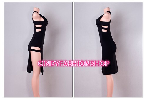 Sexy Woman Tank Sleeveless Party Night Deep-V Neck Side Cut Out Slit Dresses - 第 5/12 張圖片
