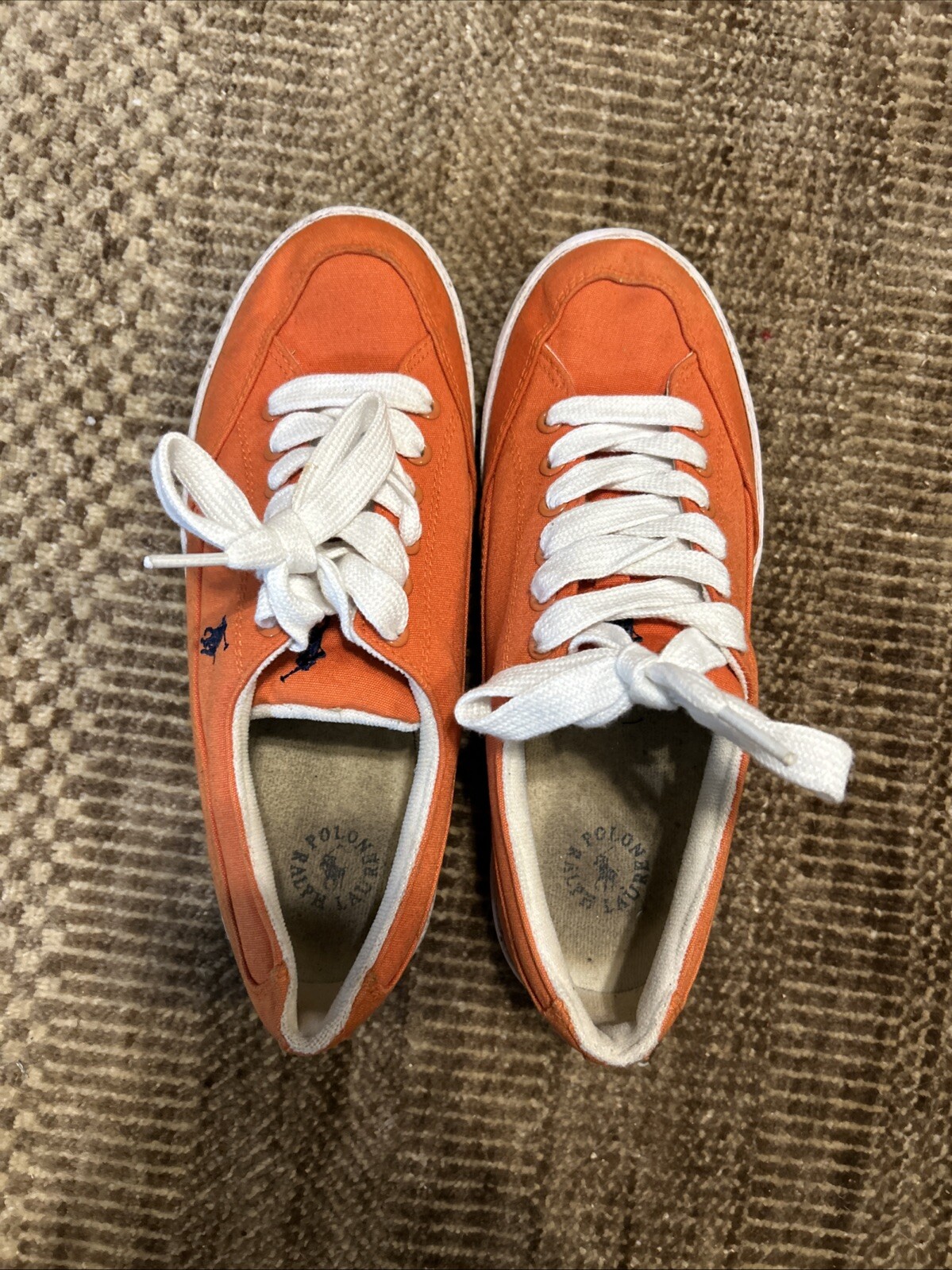 Polo Ralph Lauren sneaker in tela da uomo taglia 8 scarpe stringate pony arancione