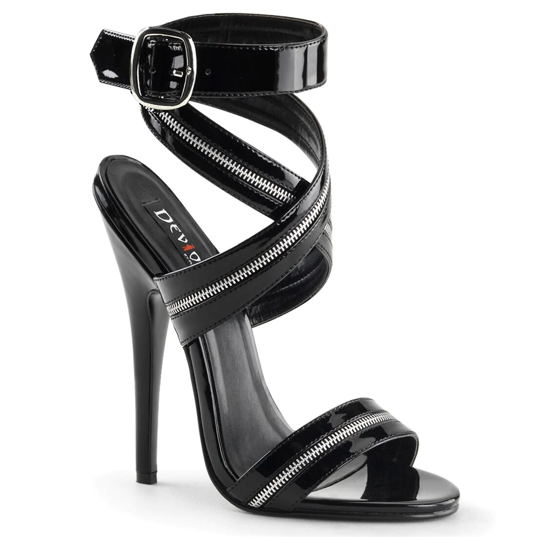 PLEASER BLACK STRAPPY HEELS ZIP STILETTO CLUBBING SEXY EROTIC DOMINA PATENT UK 2
