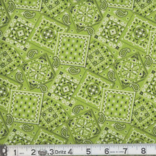 Apple Green Blazin Bandana Paisley Fabric 1yd 36in by 44in 100 Cotton