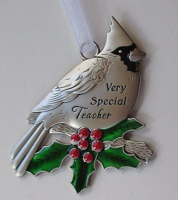Z4 Very Special Teacher 1st CHRISTMAS CARDINAL ORNAMENT holly