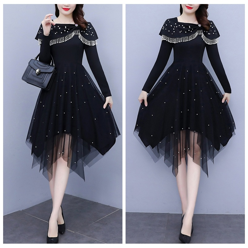 beaded irregular dress Mesh Lady Knitted Tassel Asymmetric Splice A-line Fashion Customizable African Beaded Sequin odfashion Full Bust = inches Color:#7-Lavender