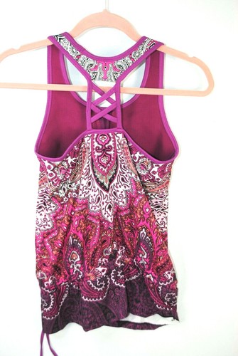 Athleta Yoga Top Tic Tac Toe Tank Cinch Waist Purple Paisley Floral XS #413930 - Picture 2 of 5