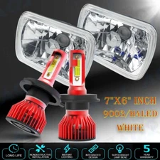 7" inch Sealed Beam Headlight Conversion High/Low Beam Chrome + 100W H4 LED