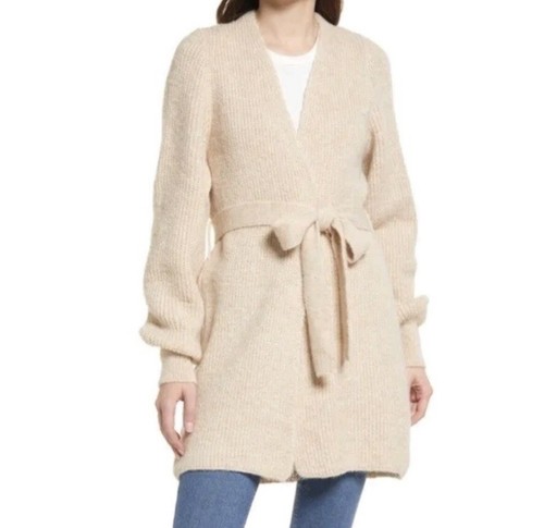 Beige Knit Balloon Sleeve 