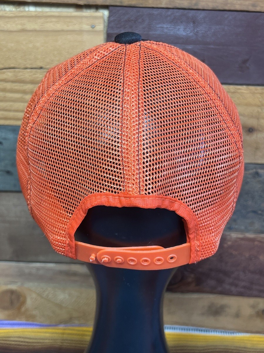 Vintage 80s 90s Mill's Fleet Farm Store themed Orange Trucker Snapback Hat View 5