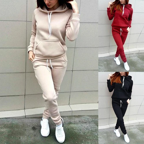 Women Casual Sweat Suit 2Pcs Set Hoodie Tracksuit Pants Tops Sweatshirt Sports - Bild 13 von 20